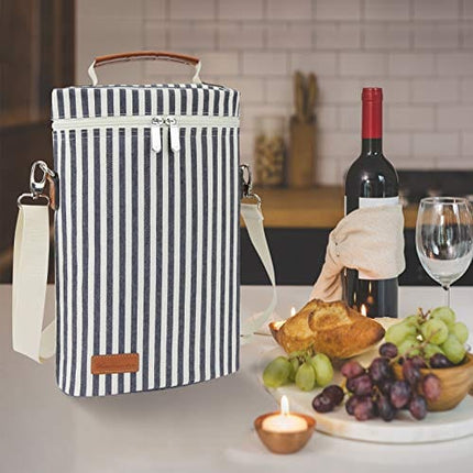 2 Bottle Insulated Wine Tote Bag, Wine Carrier Travel Padded Cooler Bag with Shoulder Strap Corkscrew Opener, Perfect for Picnic and Outdoor Entertaining Wine Lover's