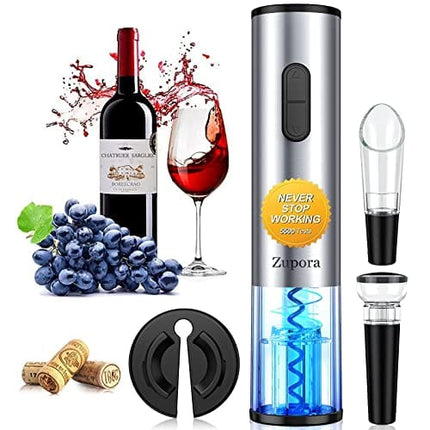 Zupora Electric Wine Opener Set, Portable Battery Operated Automatic Wine Bottle Corkscrew with Foil Cutter, Vacuum Seal Stopper and Wine Pourer, Perfect Holiday Gift for Wine Lovers Friends Family