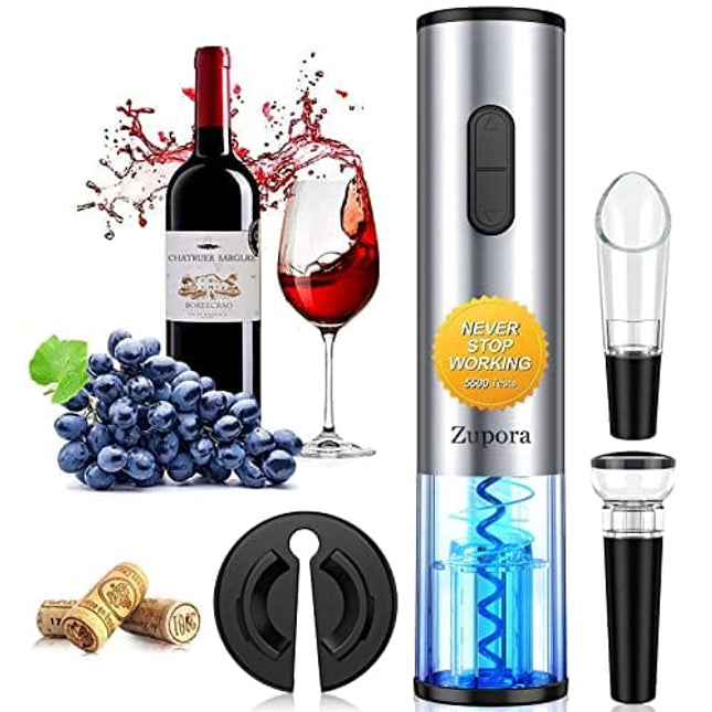 Zupora Electric Wine Opener Set, Portable Battery Operated Automatic Wine Bottle Corkscrew with Foil Cutter, Vacuum Seal Stopper and Wine Pourer, Perfect Holiday Gift for Wine Lovers Friends Family