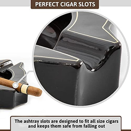 100% Face Ceramic Cigar Ashtray For Men, Durable Solid 4 Slot Cigar Holder, Large Heavy Outdoor Glass Cigar Ashtrays For Patio, Unique Ceramic Cigar Ash Tray For Home Office Decoration (BTMN-CCZ)