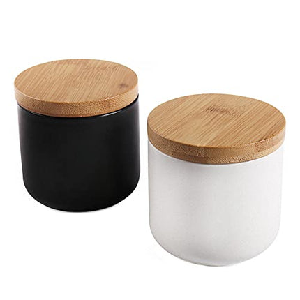 77L Food Storage Jar, (Set of 2) Ceramic Food Storage Jar with Storage Bag and Wooden Lid, 6.08 FL OZ (180ML) Portable Airtight Food Storage Canister for Coffee, Nuts, Tea and More (White and Black)