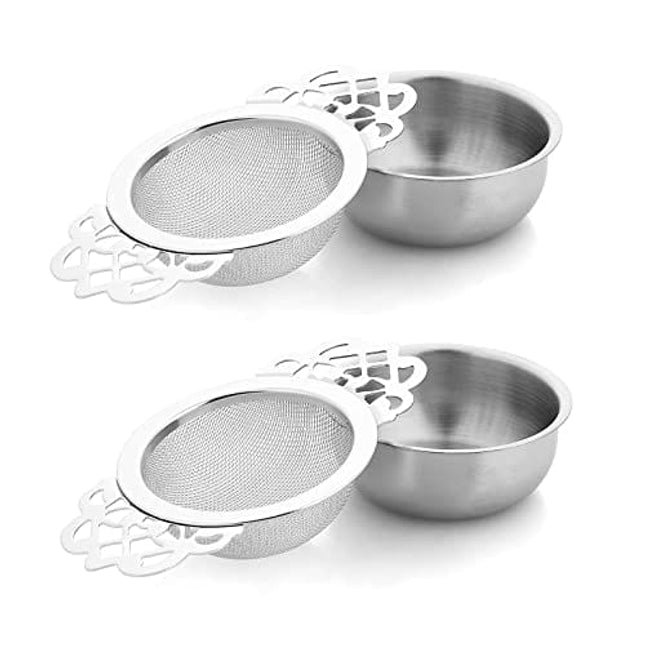 2 Pack Small Fine Mesh Tea Strainers with Bowl, Stainless Steel Loose Tea Infusers Strainers 7 cm Diameter Tea Filter with Double Wing Extender Ideal for Loose Tea Juice Coffee Filter