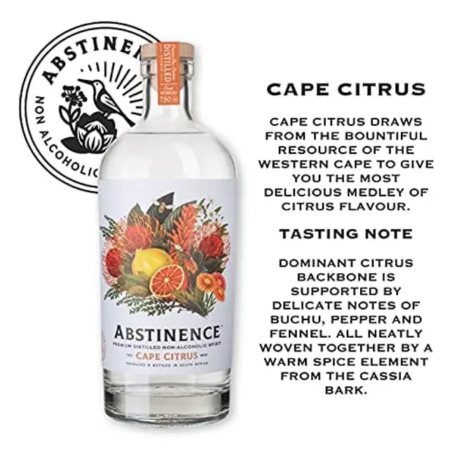 Abstinence Spirits Cape Citrus | Award winning Non-Alcoholic Spirit | Calorie-free, Sugar-free | 750ml