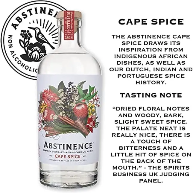 Abstinence Spirits Cape Spice | Award Winning Alcohol-Free Spirit | Calorie-free, Sugar-free | 750ml