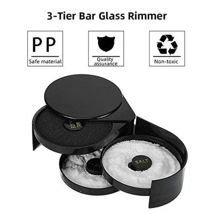 3 Tier Bar Glass Rimmer, Margarita Cocktail Salt and Sugar Glass Rimmer,Bartender tool(BLACK)