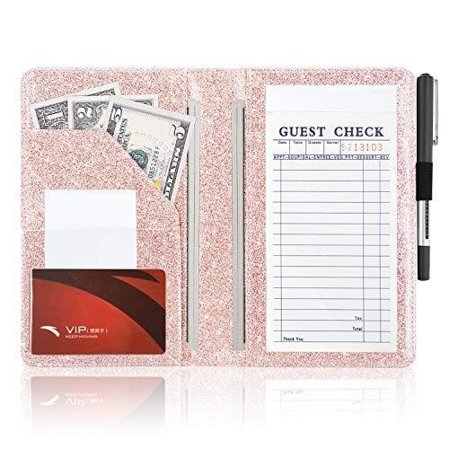 Mymazn Server books for Waitress Wallet Shimmer Cute Waitressing Book  Waiter Organizer with Magnetic Money Zipper Pocket Fits Restaurant Pad  Guest