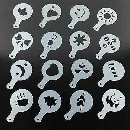 ACKLLR 36 Pcs Coffee Art Maker Set, 32 Pieces Coffee Decorating Stencils Barista Template + 2 Latte Pen + 2 Pack Spiral Pattern Mixing Spoon fork 2 in 1 for Mousse Cake Birthday Party Bar Espresso