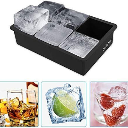 Adoric Ice Cube Trays Silicone Set of 2, Sphere Ice Ball Maker with Lid and Large Square Ice Cube Molds for Whiskey, Reusable and BPA Free (Ice Cube Trays Silicone Set of 2)