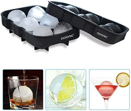 Adoric Ice Cube Trays Silicone Set of 2, Sphere Ice Ball Maker with Lid and Large Square Ice Cube Molds for Whiskey, Reusable and BPA Free (Ice Cube Trays Silicone Set of 2)