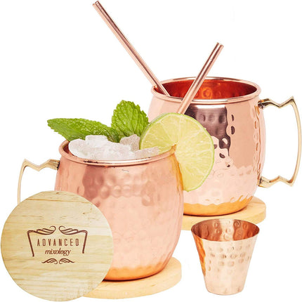 Advanced Mixology Authentic Moscow Mule Copper Mugs - Set of 2 (16oz)