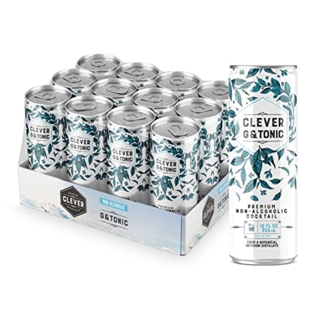 Clever Gin and Tonic Craft - Cocktail NA Mocktail Non Alcoholic Drink - 12 pack /12oz Cans of Low-Calorie, Award Winning, All Natural Ingredients for a Great Tasting Drink (Gin & Tonic, 12 cans / 12 OZ)