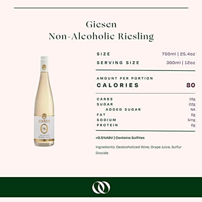 Giesen Non-Alcoholic Riesling, Low Calorie, Grapes From Marlborough and Waipara in New Zealand, 750 ml (25.4 oz)