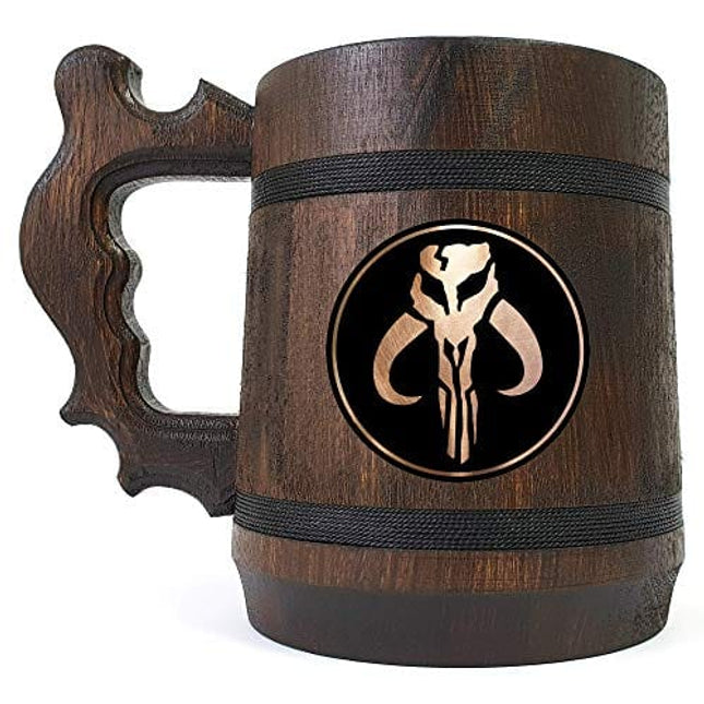 Mandalorians Wooden Beer Mug, SW Engraved Beer Mug Gift, Handmade Wooden Mug, Personalized Beer Stein