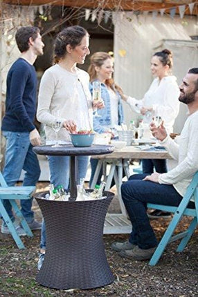 Keter Pacific Cool Bar Outdoor Patio Furniture and Hot Tub Side Table with 7.5 Gallon Beer and Wine Cooler, Brown