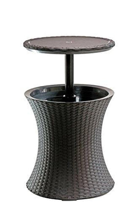 Keter Pacific Cool Bar Outdoor Patio Furniture and Hot Tub Side Table with 7.5 Gallon Beer and Wine Cooler, Brown
