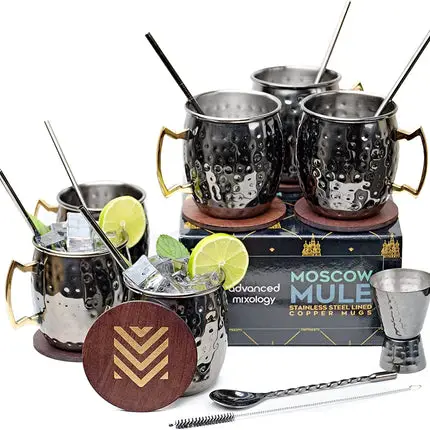 Advanced Mixology Black Moscow Mule Mugs Gift Set (18oz)