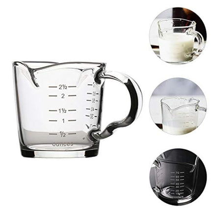 70ml Mini Glass Measuring Cup with handle 2 oz Shot Glass Espresso Jugs Measure Cup Glass Jigger Spirit Round Graduated Beaker Measuring Cup for Bar Party Wine Cocktail Drink Shaker Milk Coffee