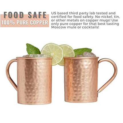 Advanced Mixology [Gift Set] Moscow Mule Mugs Set of 2 (16oz) | 100% Copper Mugs Set w/ 2 Straws, 2 Wooden Coasters & 1 Shot Glass | Tarnish-Resistant Food Grade Lacquer Coat