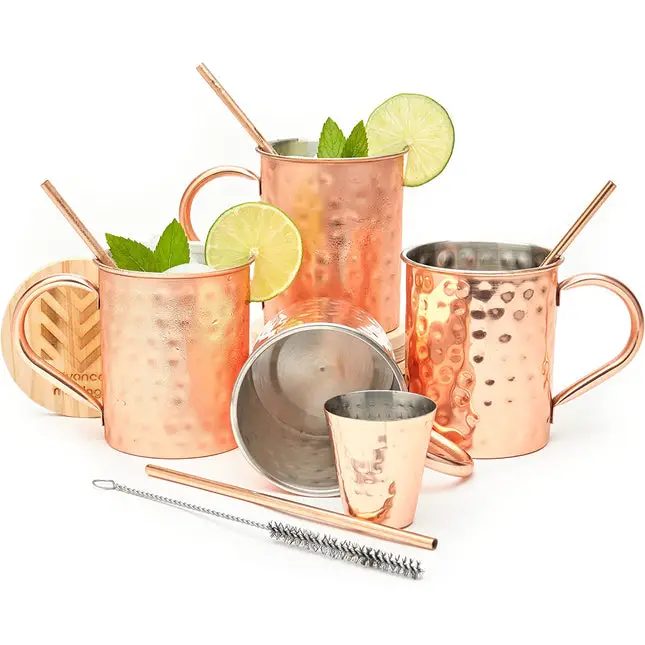 Classic Stainless Steel Lined Moscow Mule Mugs - Set of 4 (16oz)