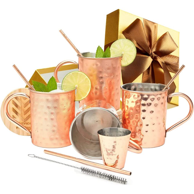 Classic Stainless Steel Lined Moscow Mule Mugs - Set of 4 (16oz)
