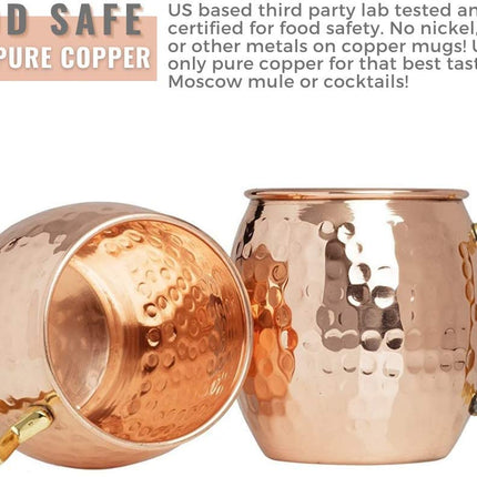 Kitchen Science Moscow Mule Copper Mugs 16 Ounce with 4 Straws and Jigger Set
