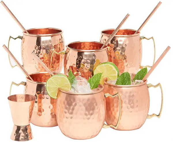 Kitchen Science Moscow Mule Copper Mugs Set of 6 (16oz) with 6