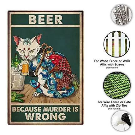 Bakaevsm Coffee Skull Tin Sign Old Fashioned Because Murder Is Wrong Poster Toilet Bathroom Bar Kitchen Club Coffee Shop Home Wall Decoration 8x12 Inches