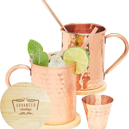 Moscow Mule Mugs Classic Set of 2 (16oz) w/ 2 Wooden Coasters