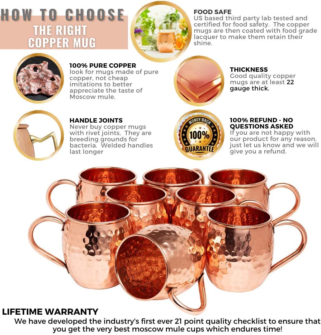 Zap Impex® Pure Copper Moscow Mule Cup, geen Coating, Puur Koper, Ideaal voor Alle Gekoelde Dranken Dazzling To Entertain & Bar of Home, Grote bar Gift Set van 6 Zap Impex® Pure Copper Moscow Mule Cup, geen Coating, Puur Koper, Ideaal voor Alle Gekoelde Dranken Dazzling To Entertain & Bar of Home, Grote bar Gift Set van 6
