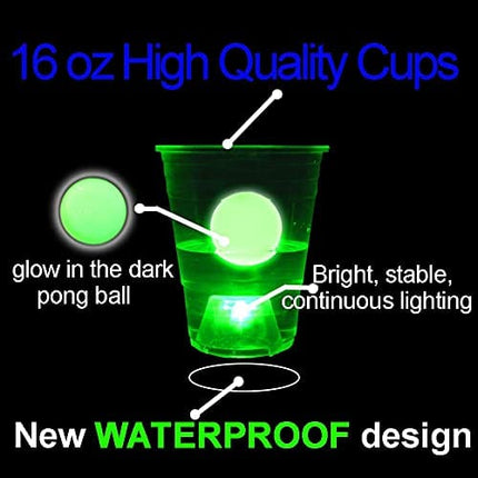 Glow in The Dark Beer Pong Set,Party Games for Beer Pong Table,22 Light up Cups(5 Colors) and 6 Glow Balls,Night Gams for Indoor Outdoor Party Event