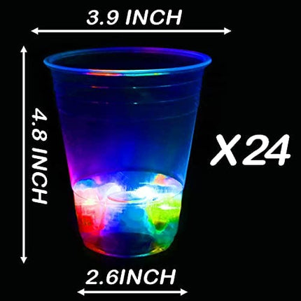 16oz Glowing Party Cups for Indoor Outdoor Party Event Fun, Pack with Flashing color Bright Glow-In-The-Dark Colors for House Parties Birthdays Concerts Weddings BBQ Beach DJ Holidays