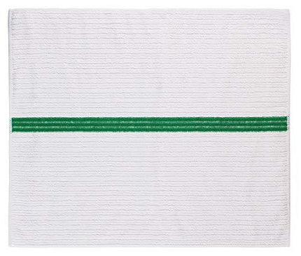 UTowels Premium 24 Pack White with Green Stripe Bar Mop Microfiber Towels for Home, Kitchen, Restaurant Cleaning (White/Green Stripe, 14inx18in)