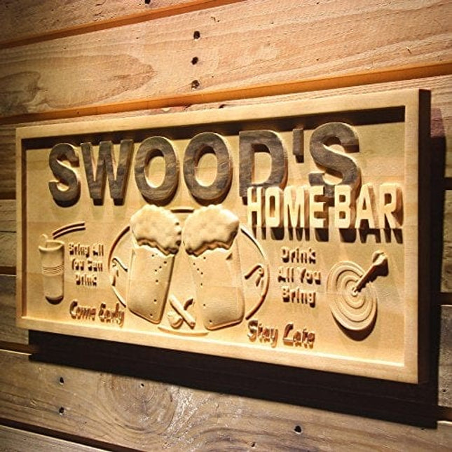 ADVPRO wpa0053 Name Personalized Home Bar Wooden 3D Engraved Sign Custom Gift Craved Bar Beer Home Décor Lake House Plaques Game Room Den Wood Signs - Standard 23" x 9.25"