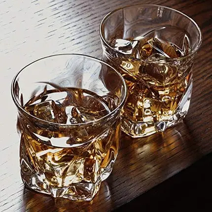 Crystal Whiskey Glass Set Of 2 - European Fire Polished Titanium Infused Whiskey Tumblers Made From Crystal Clear Glass Without Lead - Double Bourbon Glasses For Men & Women Make A Luxurious Gift