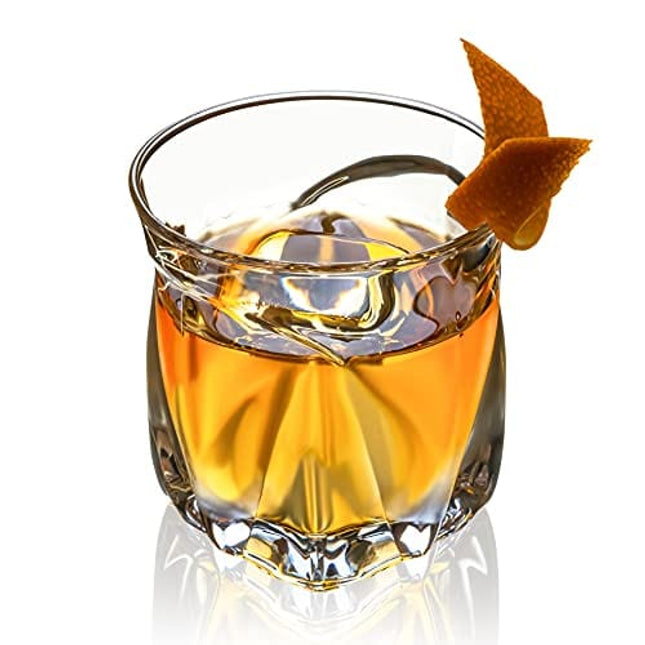 Crystal Whiskey Glass Set Of 2 - European Fire Polished Titanium Infused Whiskey Tumblers Made From Crystal Clear Glass Without Lead - Double Bourbon Glasses For Men & Women Make A Luxurious Gift