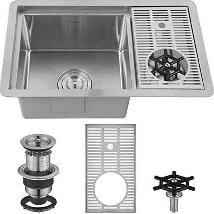 AguaStella AS1514XSS Bar Sink with Glass Rinser Stainless Steel Undermount Prep Kitchen Sink 23-1/4 x 14 Inches Single Bowl