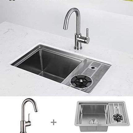 AguaStella AS1514XSS Bar Sink with Glass Rinser Stainless Steel Undermount Prep Kitchen Sink 23-1/4 x 14 Inches Single Bowl