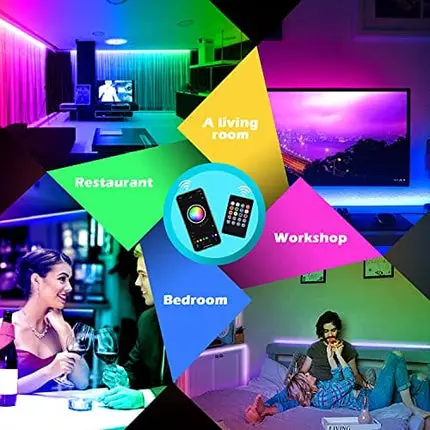 Led Strip Lights,60ft Led Light Strip Music Sync Color Changing RGB Led Strip Built-in Mic,Bluetooth App Control LED Tape Lights with Remote,5050 RGB Rope Light Strips