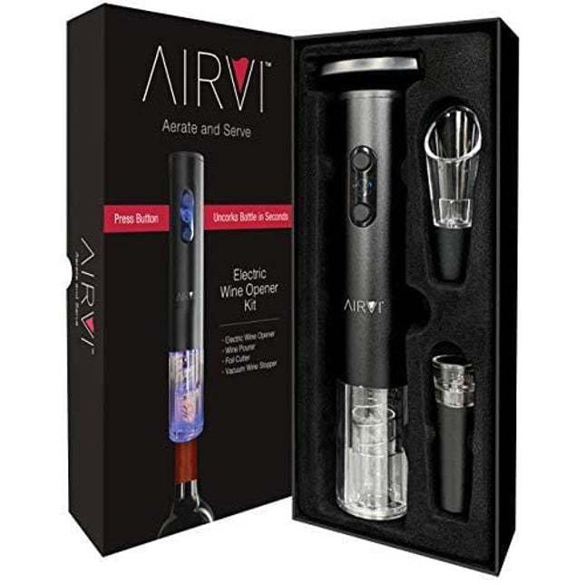 AirVi Electric Wine Opener Kit and Gift Box, Professional Wine Accessories, Automatic Corkscrew, Aerator, Foil Cutter, Wine Stopper