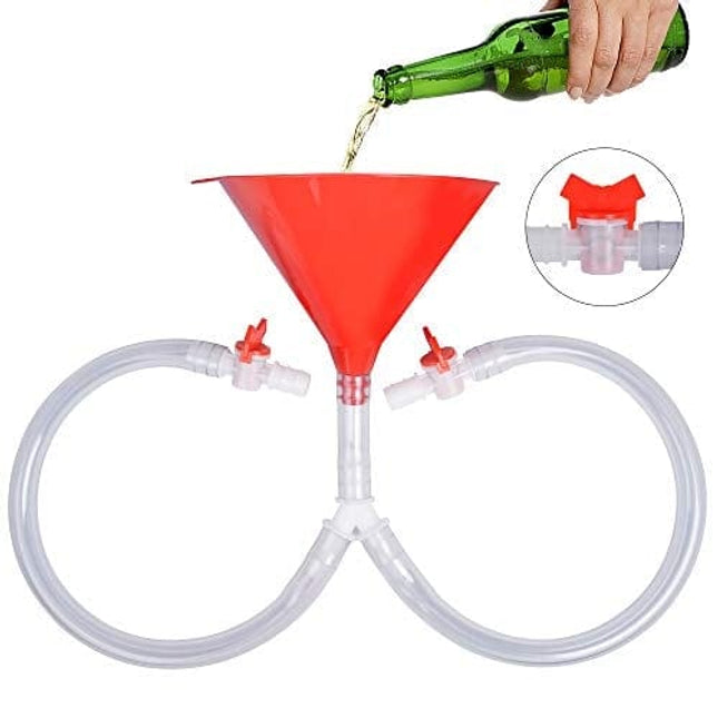 Akamino Beer Bong Funnel with Valve - Double Header, Kink Free Long Tube for Beer Drinking Games, College Parties,1 Pack