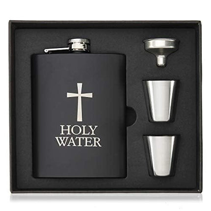Hip Flask for Liquor, Holy Water Flask for Funny Gift, 8oz Stainless Steel with Funnel, Discrete Shot Drinking of Alcohol, Whiskey, Rum and Vodka, for Men and Women, US-AKI-27 (Holy Water Flask)