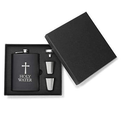Hip Flask for Liquor, Holy Water Flask for Funny Gift, 8oz Stainless Steel with Funnel, Discrete Shot Drinking of Alcohol, Whiskey, Rum and Vodka, for Men and Women, US-AKI-27 (Holy Water Flask)
