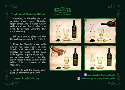 ALANDIA Premium Absinthe Spoons Glasses Set | 2X Absinthe Glasses | 2X Absinthe Spoons | 1x Absinthe Sugar Cubes | 1x Drinking Instructions Card for The Absinthe Ritual