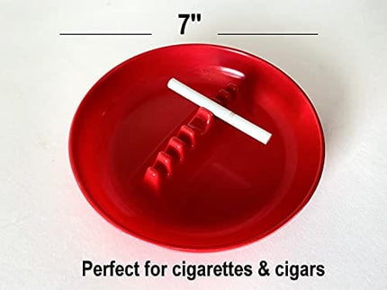 ALAZCO Set of 4 Round Melamine Large Ashtray - 7" Diameter - Cigarette Cigar Tabletop Vintage Style Restaurant Safety Ridge (Blue, Red, Black & Green)