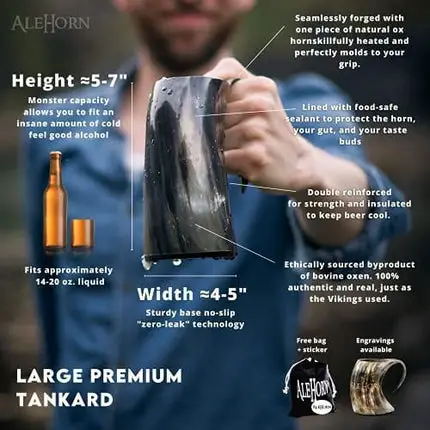 Viking Drinking Horn Mug - Handcrafted Tankard for Beer, Coffee, Ale & Mead | Perfect Holiday Gift for Men | Mead Cup