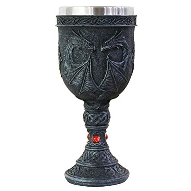 Medieval Double Dragon Goblet - dungeons and dragons Wine Chalice - 6.3oz Stainless Steel Cup Drinking Vessel - Ideal Novelty Gothic Gift Party Idea
