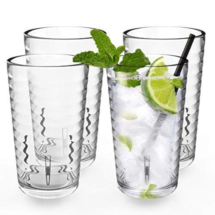 ALIMOTA Plastic Tumblers Cups, [UNBREAKABLE Acrylic] Plastic Water Tumbler Drinking Glasses, 12-Ounce Set of 4, Shatter-Proof, Dishwasher Safe, BPA Free, Reusable Cups for Water, Juice, Cocktail