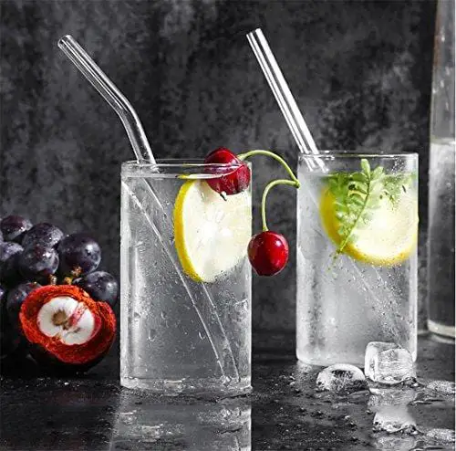 ALINK Glass Smoothie Straws Reusable Clear Bent 9 in x 10 mm Drinking Straws Set of 4 with Cleaning Brush