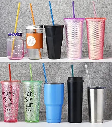6 Pack Reusable Straw Long Straws with Cleaning Brush Stanley Cup Clear  Plastic