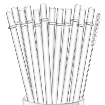 ALINK 12-Pack Reusable Hard Plastic Clear Straws, 10.5 inch Tumbler Straws with Cleaning Brush